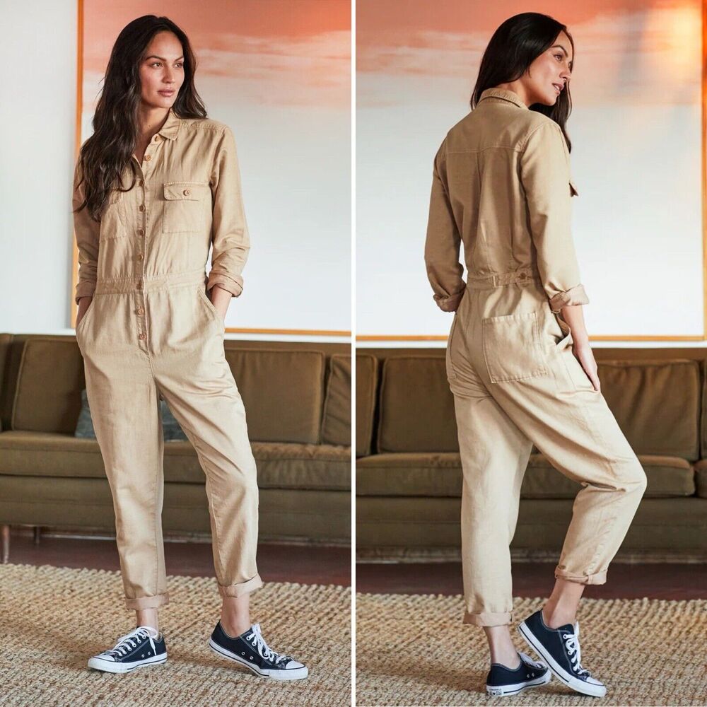 Linen Blend Cotton Station Boiler Suit Outerknown In Sand XL